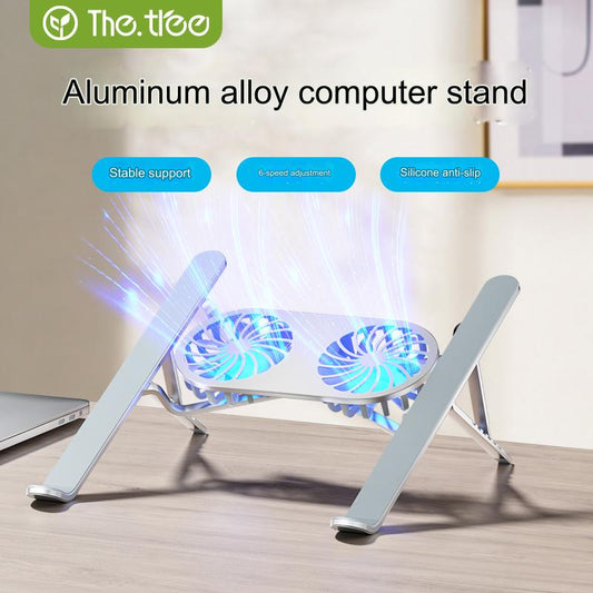 Thetree Laptop Cooling Bracket Bracket Fan Air-cooling Cooling Base Aluminum Alloy Desktop Adjustable Lifting Silent Radiator Game Notebook Flat Folding Portable Support Stand