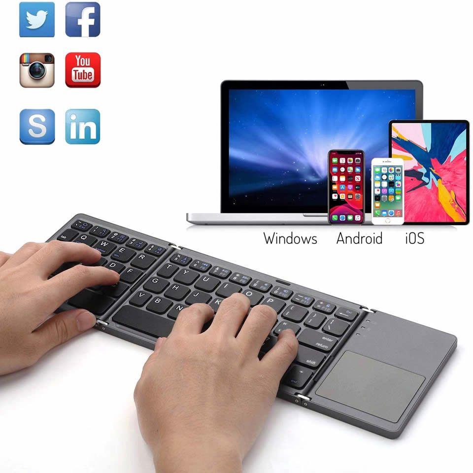 New Portable Mini Three Folding Bluetooth Keyboard Wireless Foldable Touchpad Keypad for IOS Android Windows ipad Tablet