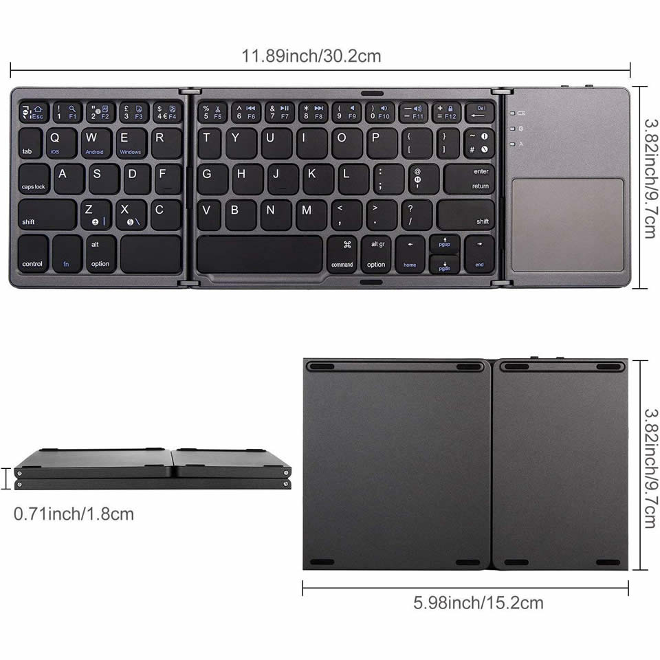 New Portable Mini Three Folding Bluetooth Keyboard Wireless Foldable Touchpad Keypad for IOS Android Windows ipad Tablet