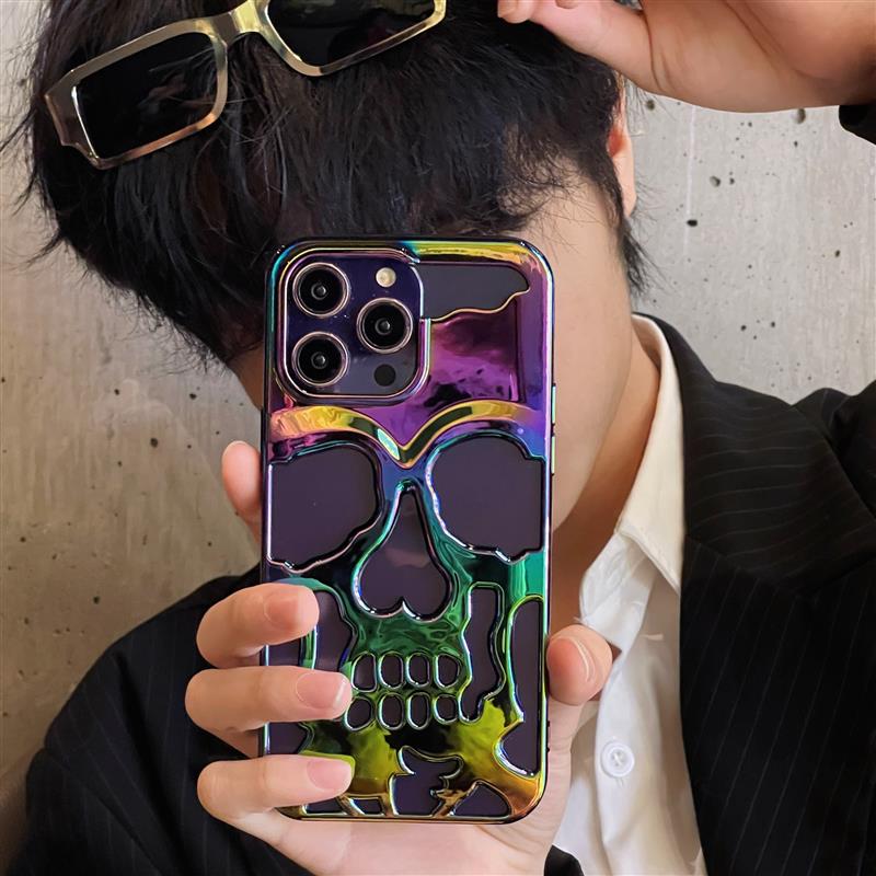 Aurora Laser 3D Hollow Skull Callous Phone Case For iphone 14 Pro Max 13 12 11 Cover Heat Dissipation Breathable Shockproof Case