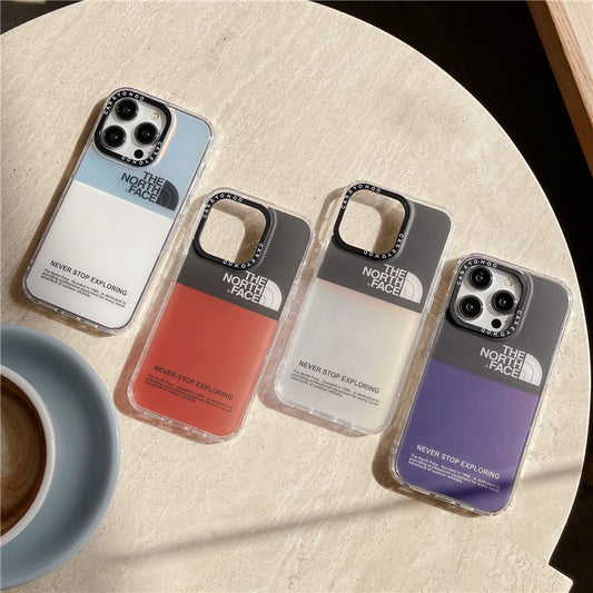 Tide Brand Double Color Matching TNF Label Is Suitable For Apple 14pro Mobile Phone Case Iphone13 Matte Radiation 12/11 Straight Edge Hard Bottom