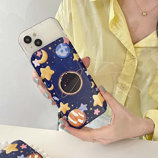 New Cartoon Cute Cat Dual Layer Silicone Back Covers For iPhone 14 Pro Max With Mirror Slide Camera Galaxy Phone Case